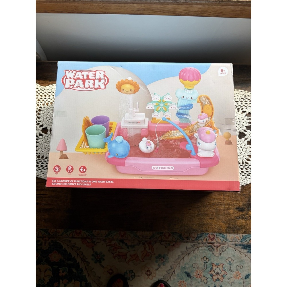 Kids Water Park Fishing Play Set Water Basin Toy Accessories Ages 6+ Boxed